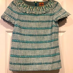 Tory Burch tweed top with fringe. Super cute. Easy to wear & style.  Size 4 EUC